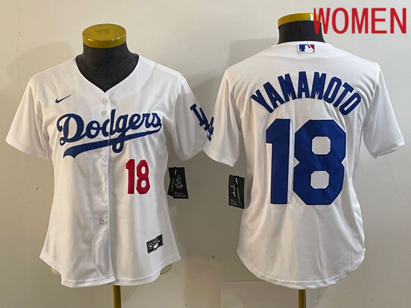 Women Los Angeles Dodgers #18 Yamamoto White Nike Game MLB Jersey style 2